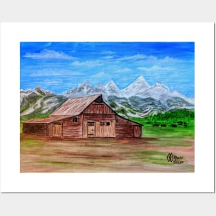 Barn at the Grand Teton Mountain Range Posters and Art